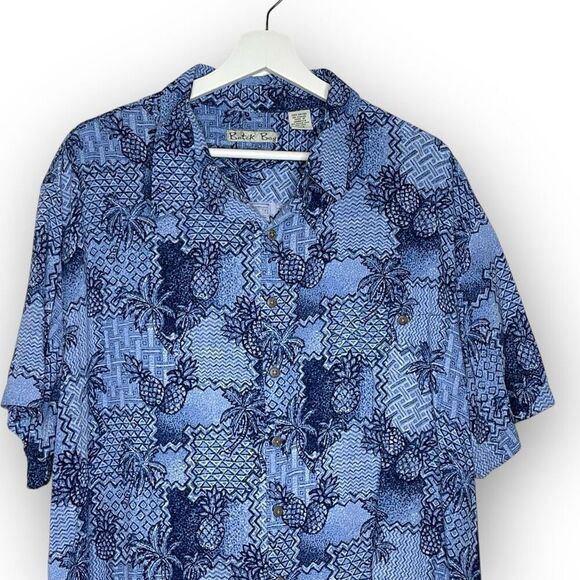 Batik Bay Pineapple Tropical Hawaiian Style Leisurewear Blue Shirt Men’s 3XB - Picture 3 of 9